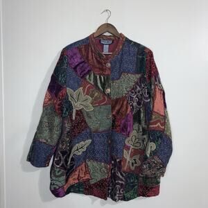 Vintage Indigo Moon Jacket Womens Button Up Floral Patchwork Multicolor Size 1X